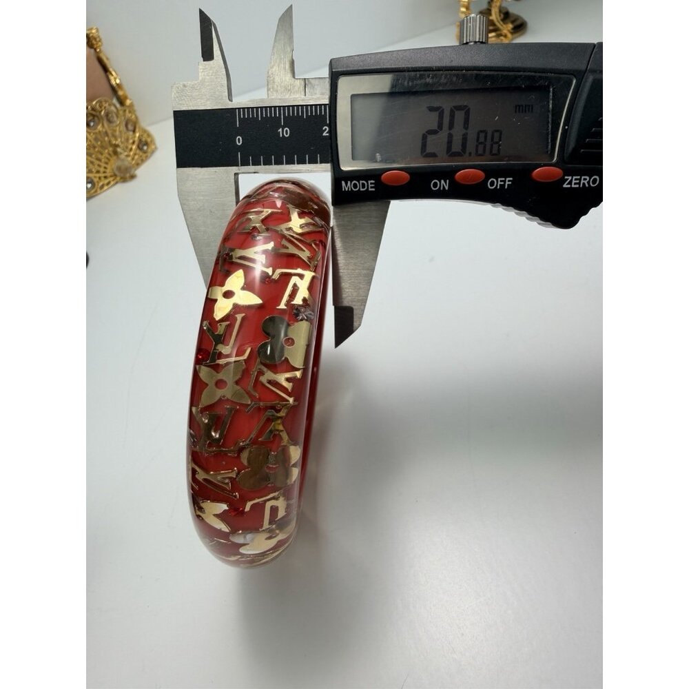 Louis Vuitton Red Lucite Chunky Monogram Bangle Bracelet Statement Sz 8" - Picture 12 of 13